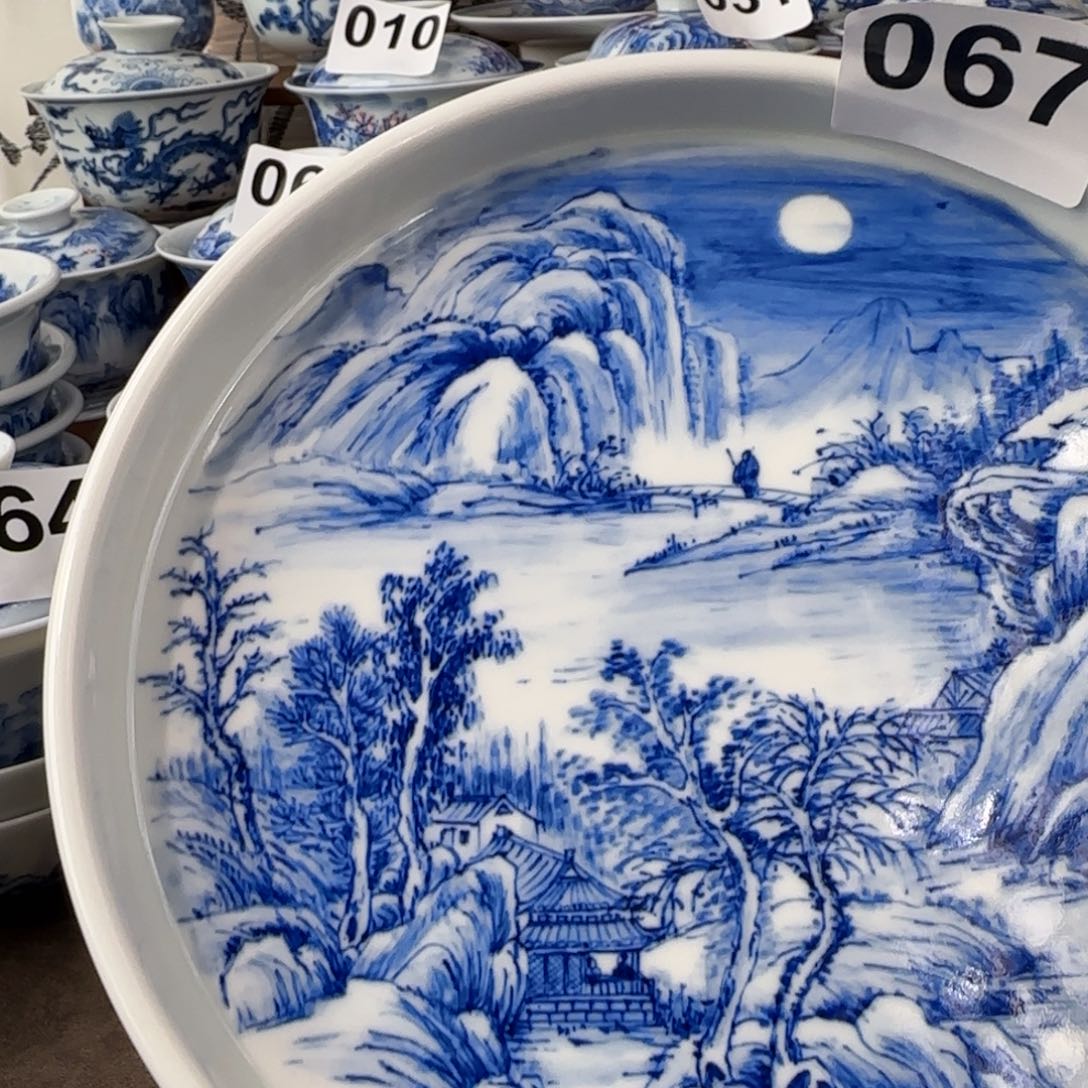 景德镇手绘夜景山水壶承