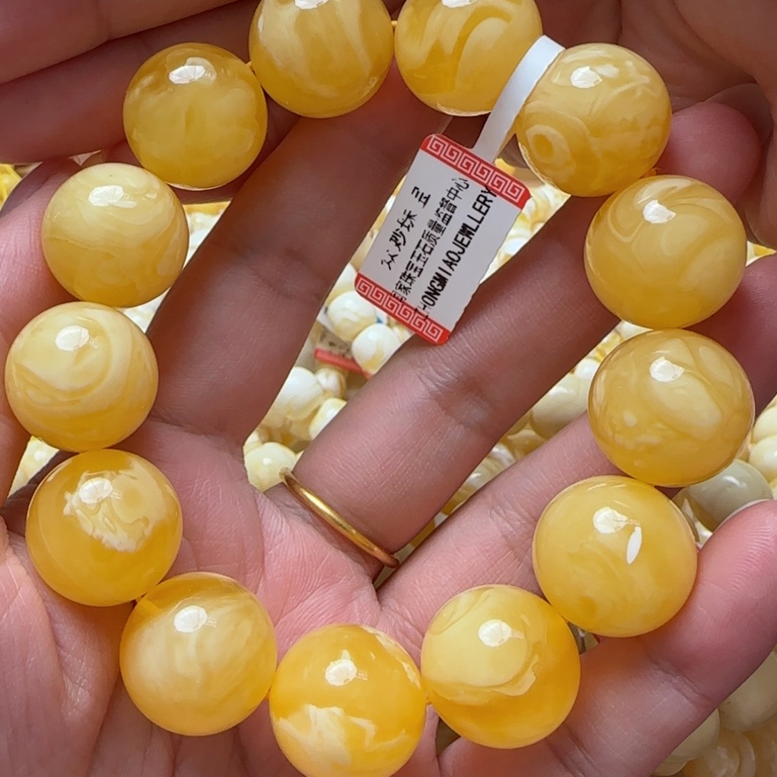 琥珀手链未镶嵌18m焦皮圆珠手串
