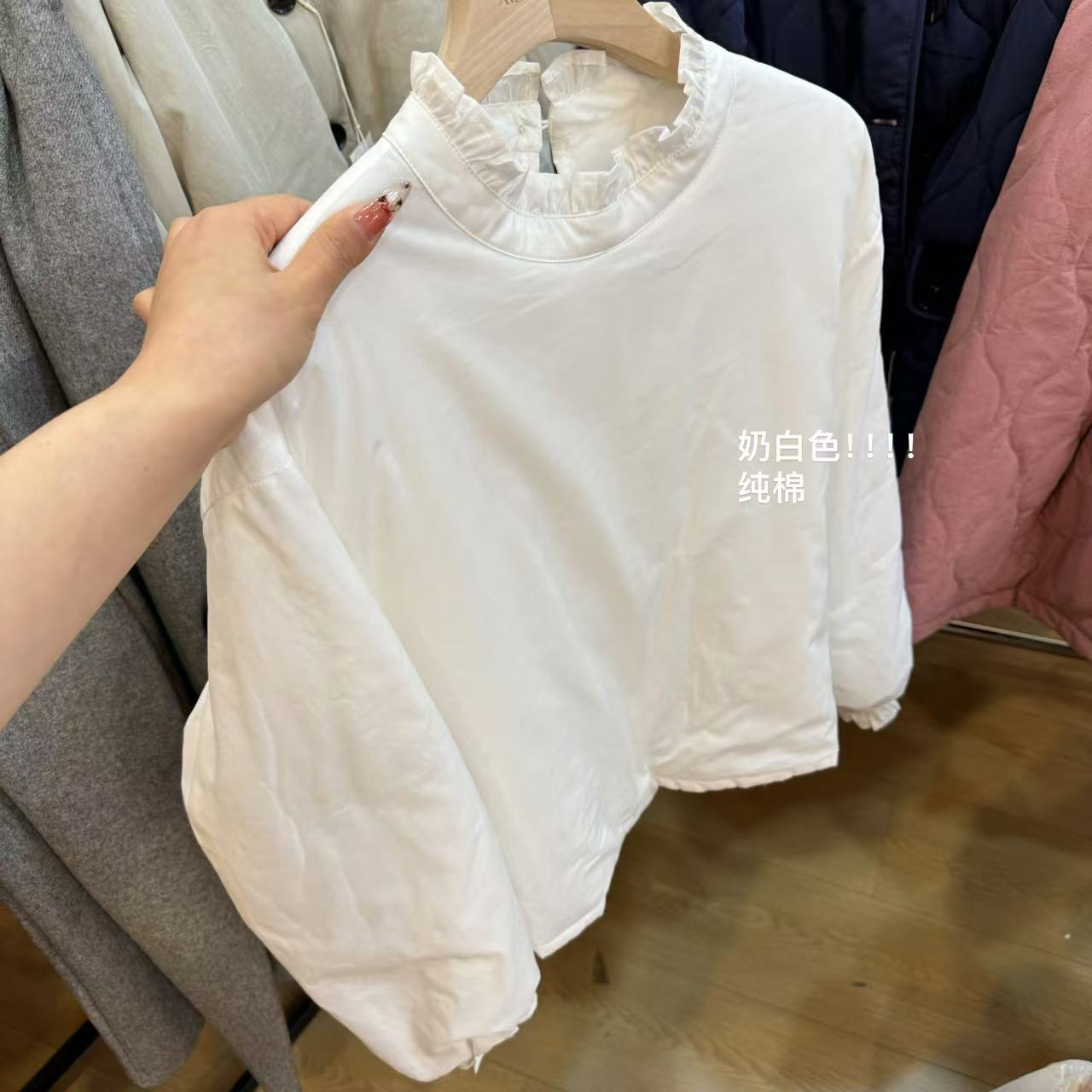 小文姐 W0961-冬季时尚减龄洋气上衣夹棉休闲日系文艺花边衬衫