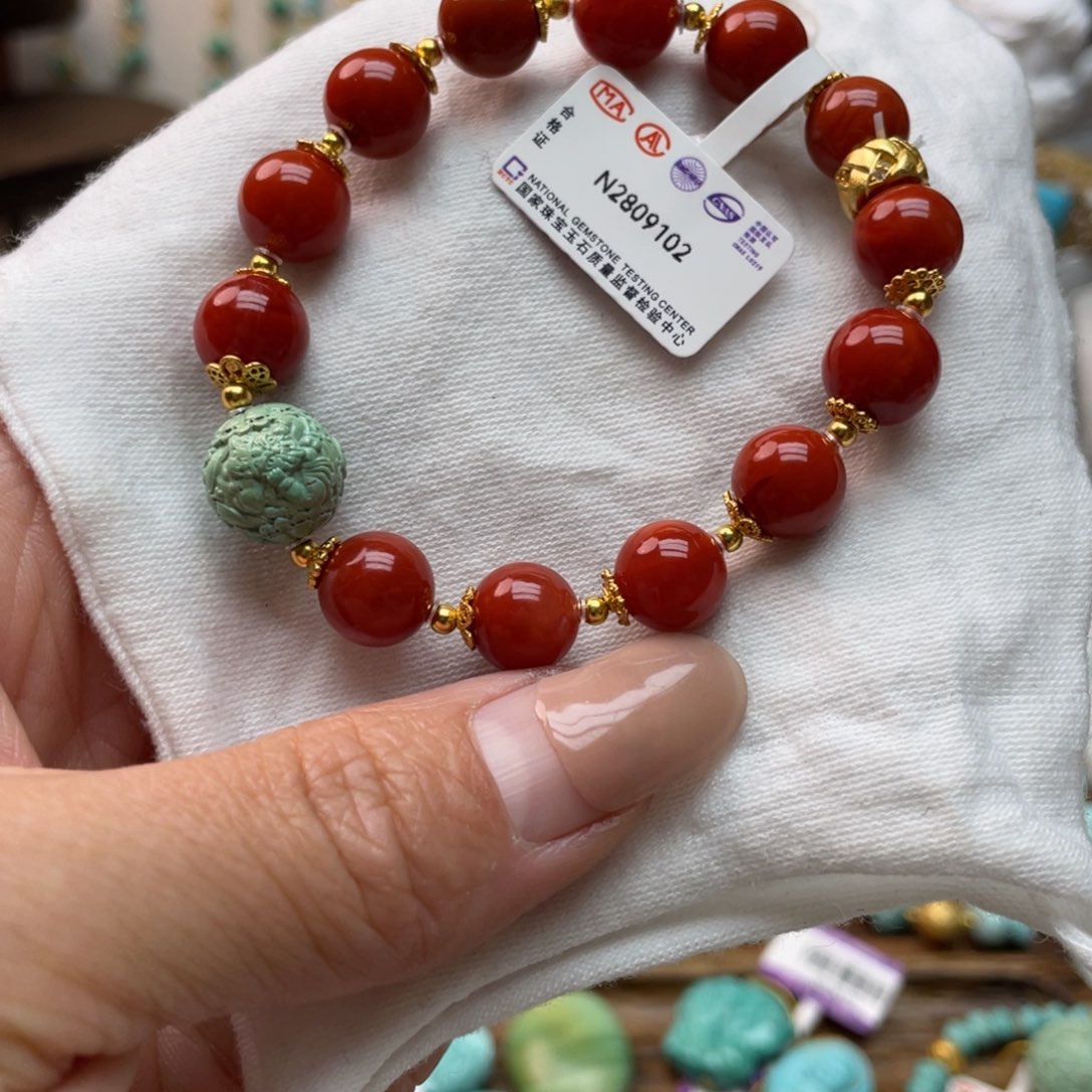 南红玛瑙手链银S925镶嵌