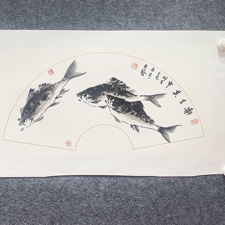 国画知鱼知乐纯手绘