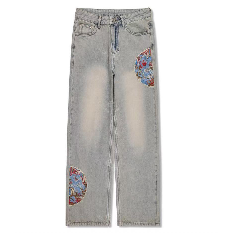 人间富贵国风中式直筒女士牛仔裤百搭五一旅游出街衣服