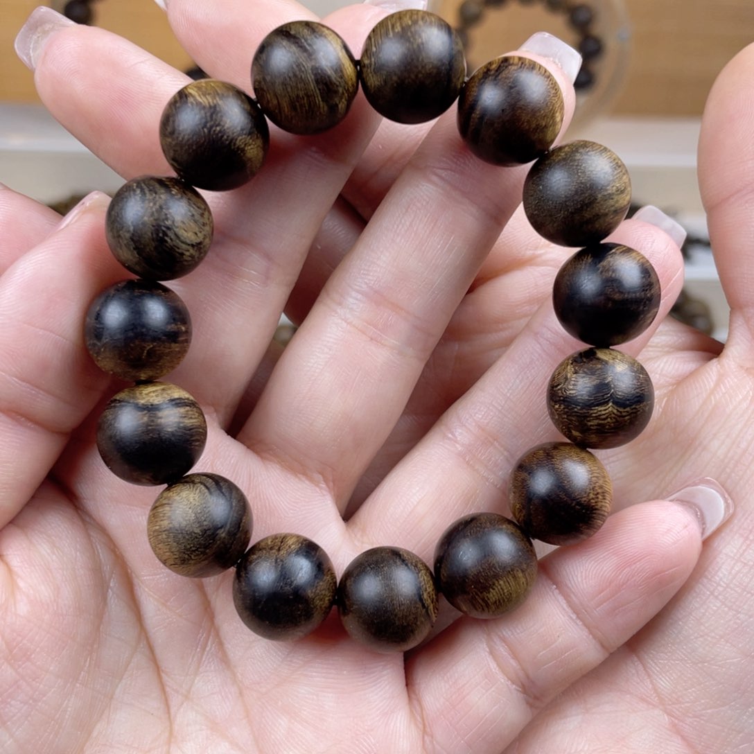 沉香手串彩**子越南芽庄白棋楠虎斑留疤