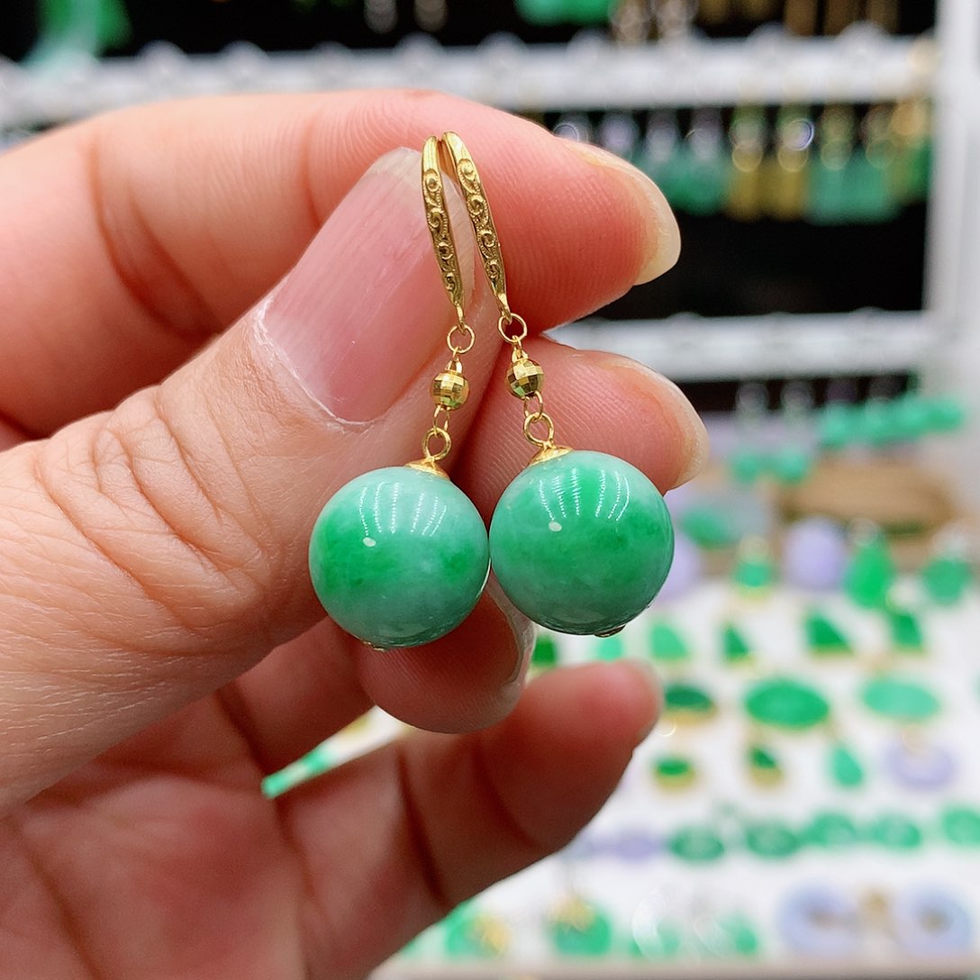 翡翠耳饰18K金镶嵌冰*