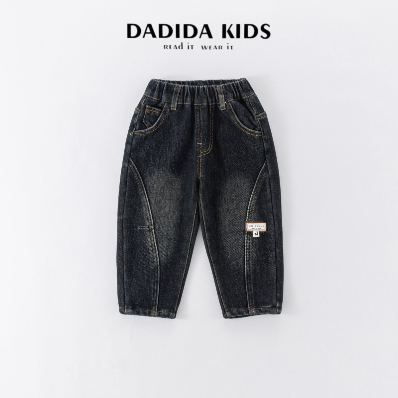 dadida/嗒嘀嗒男童冬季侧边贴片休闲百搭加绒牛仔裤+504300115