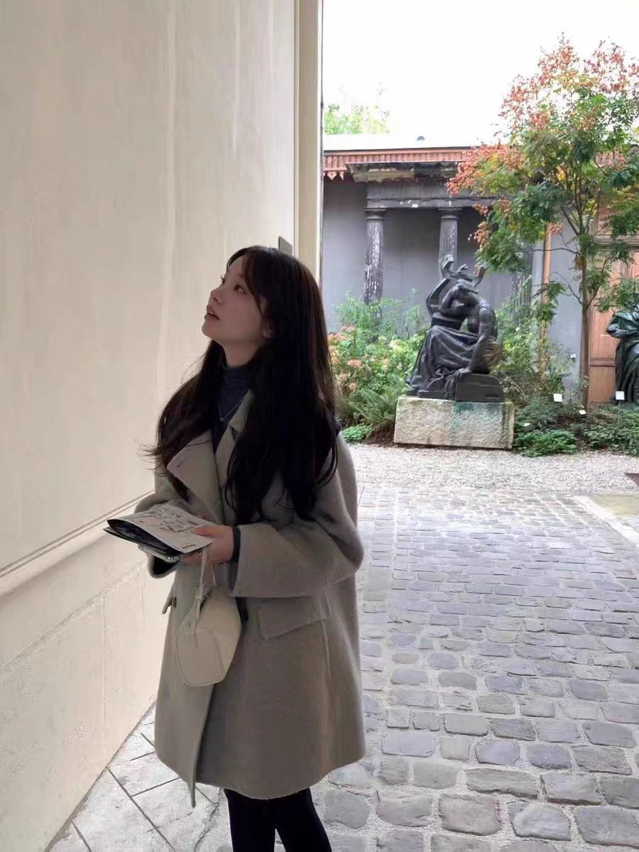 泡菜高级感双排扣双面毛呢中长款气质大衣外套