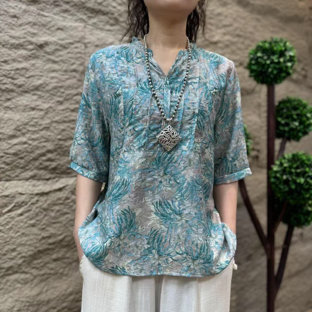 7384新款春夏洋气减龄优雅大方T恤小衫QZ