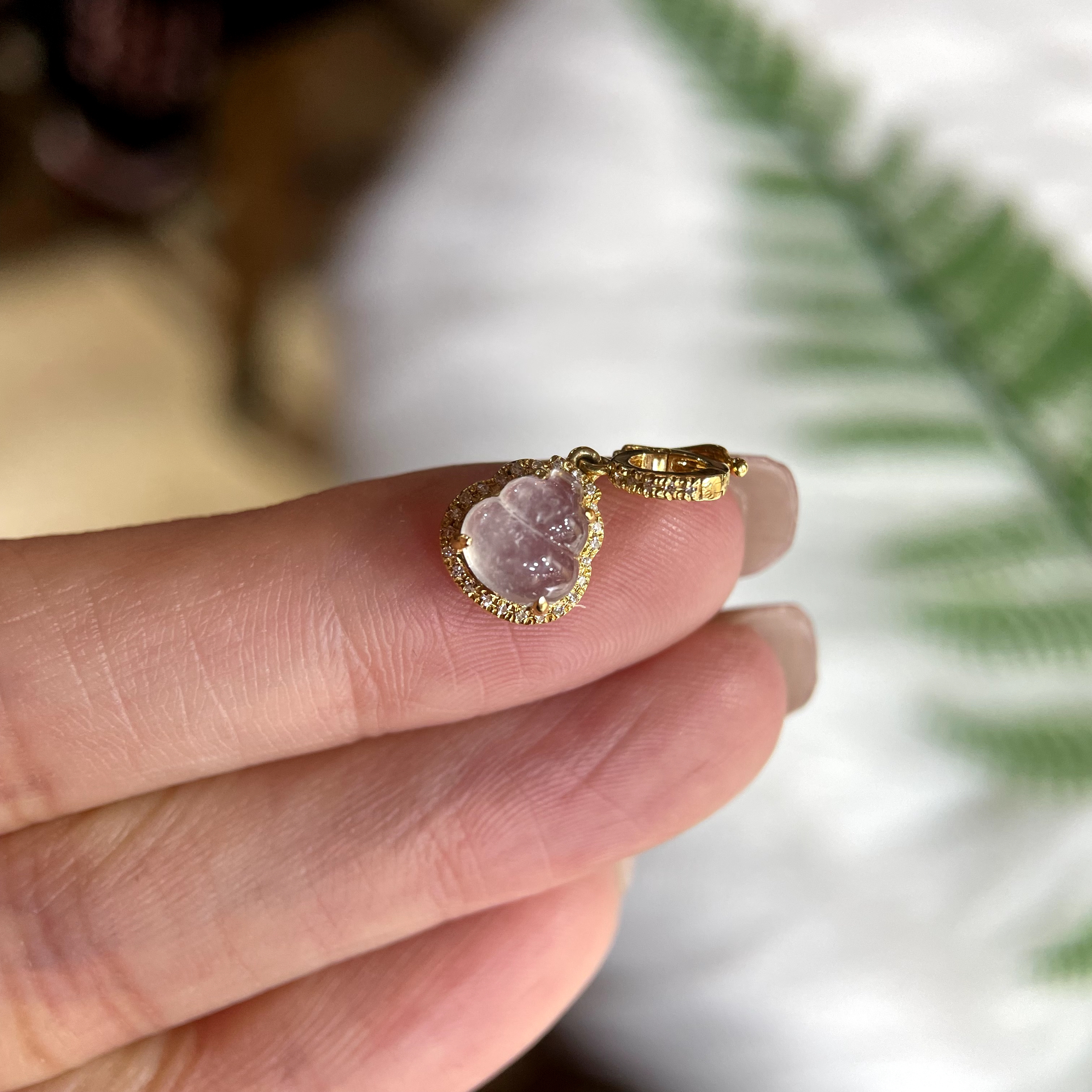 天然a货翡翠18k金镶嵌高冰葫芦滴流小吊坠