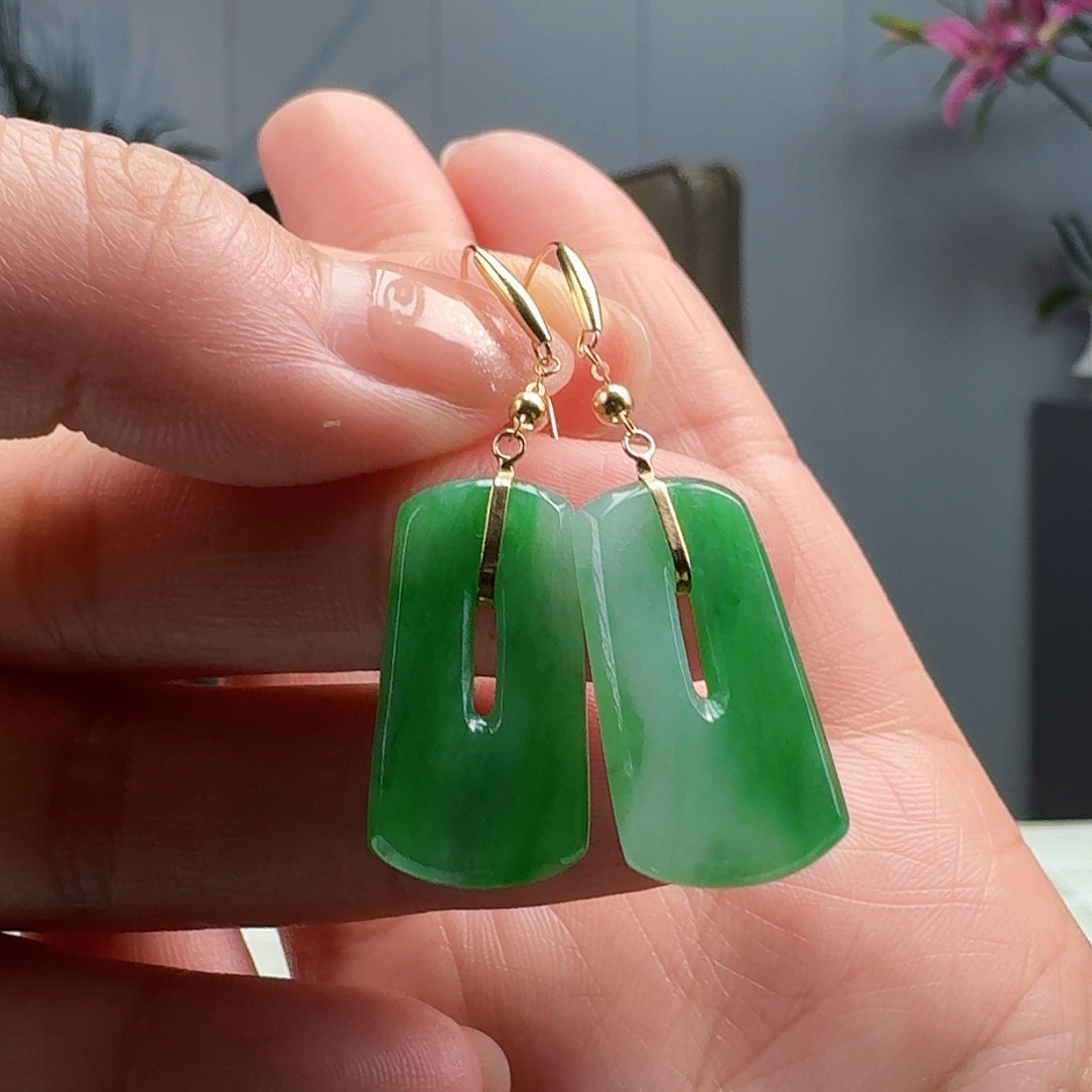 翡翠耳饰18K金镶嵌天然