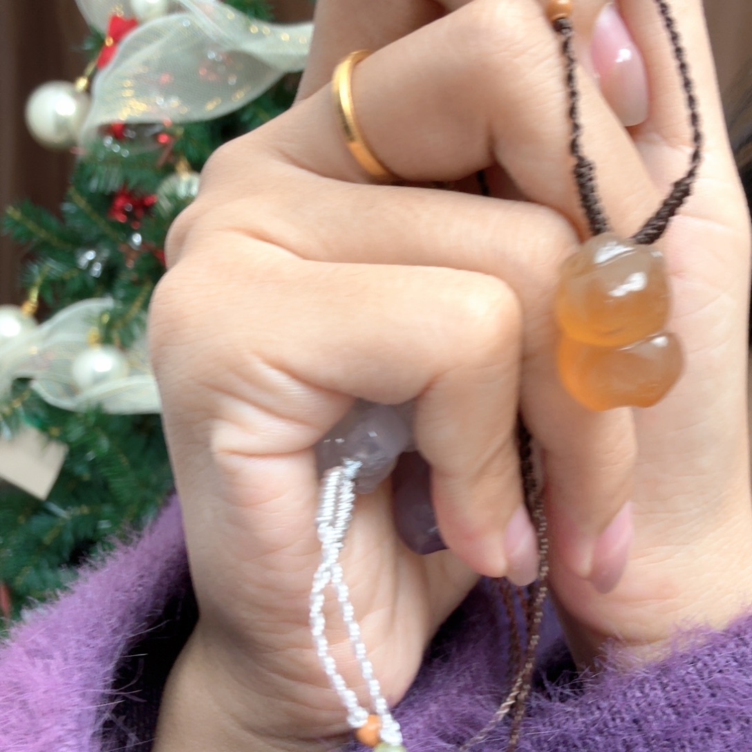 红***u玛瑙/玉髓银S925镶嵌颈饰