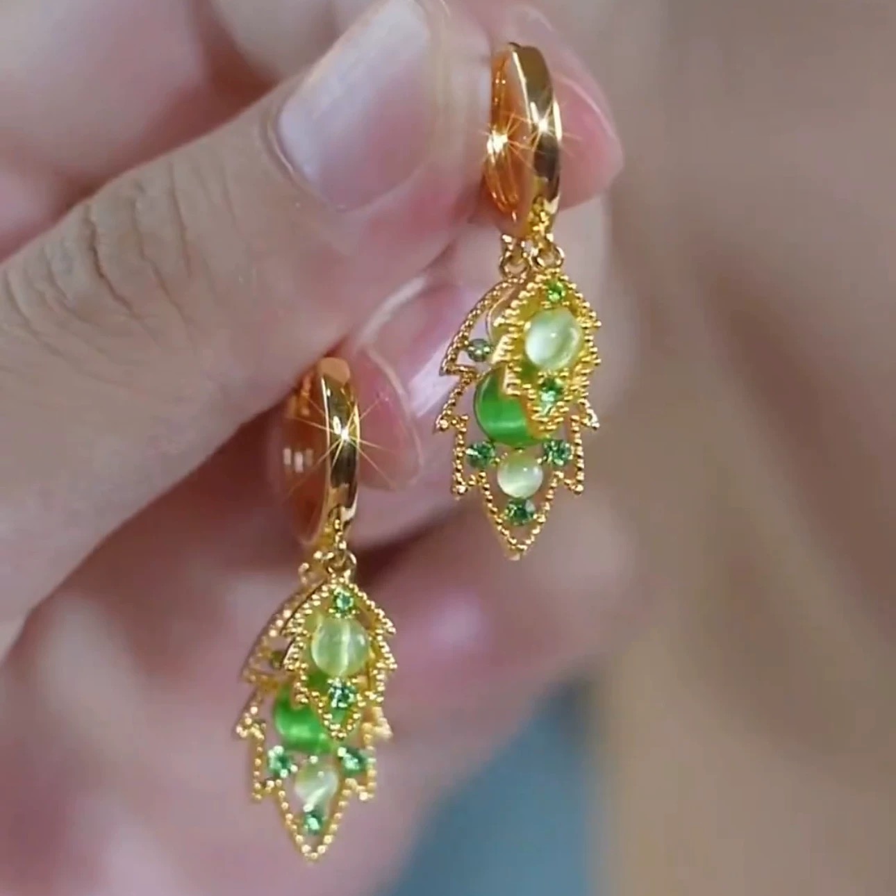 925银针锆石耳饰 【47号】金枝玉叶夏季新款绿色时尚百搭耳饰