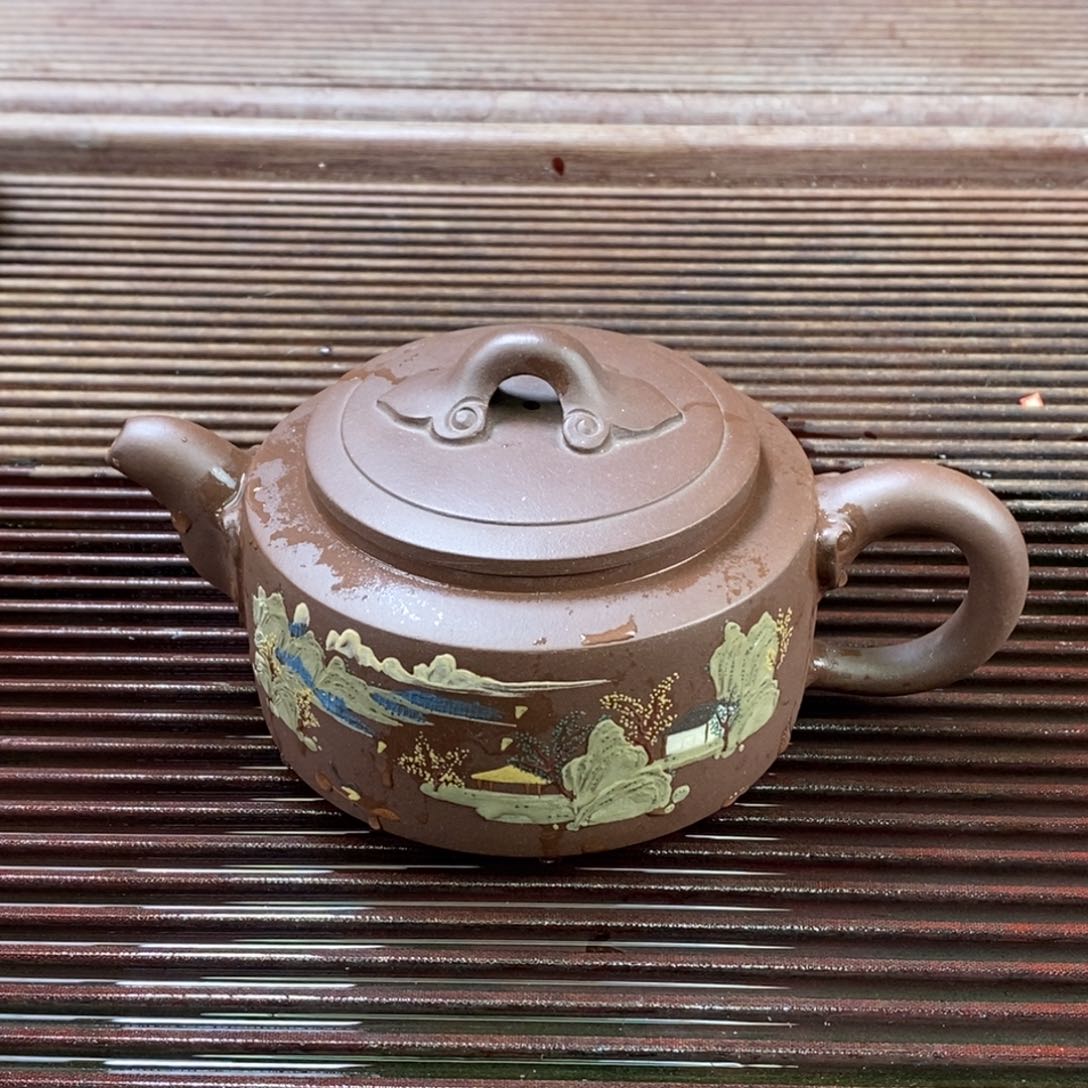 紫砂茶壶白15 如意周盘 紫泥 420c