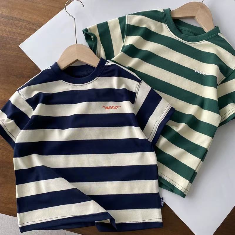 透气网眼 儿童夏季宽条纹短袖T恤  24XS03