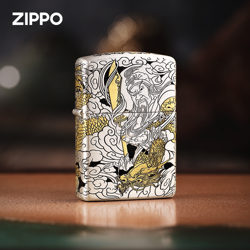ZIPPO/之宝熏银【双色关公】复古双面个性银色防风原装DY8902DK