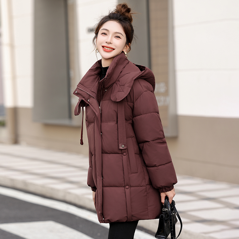 2025年连帽中长款加厚棉衣设计师爆款棉服外套