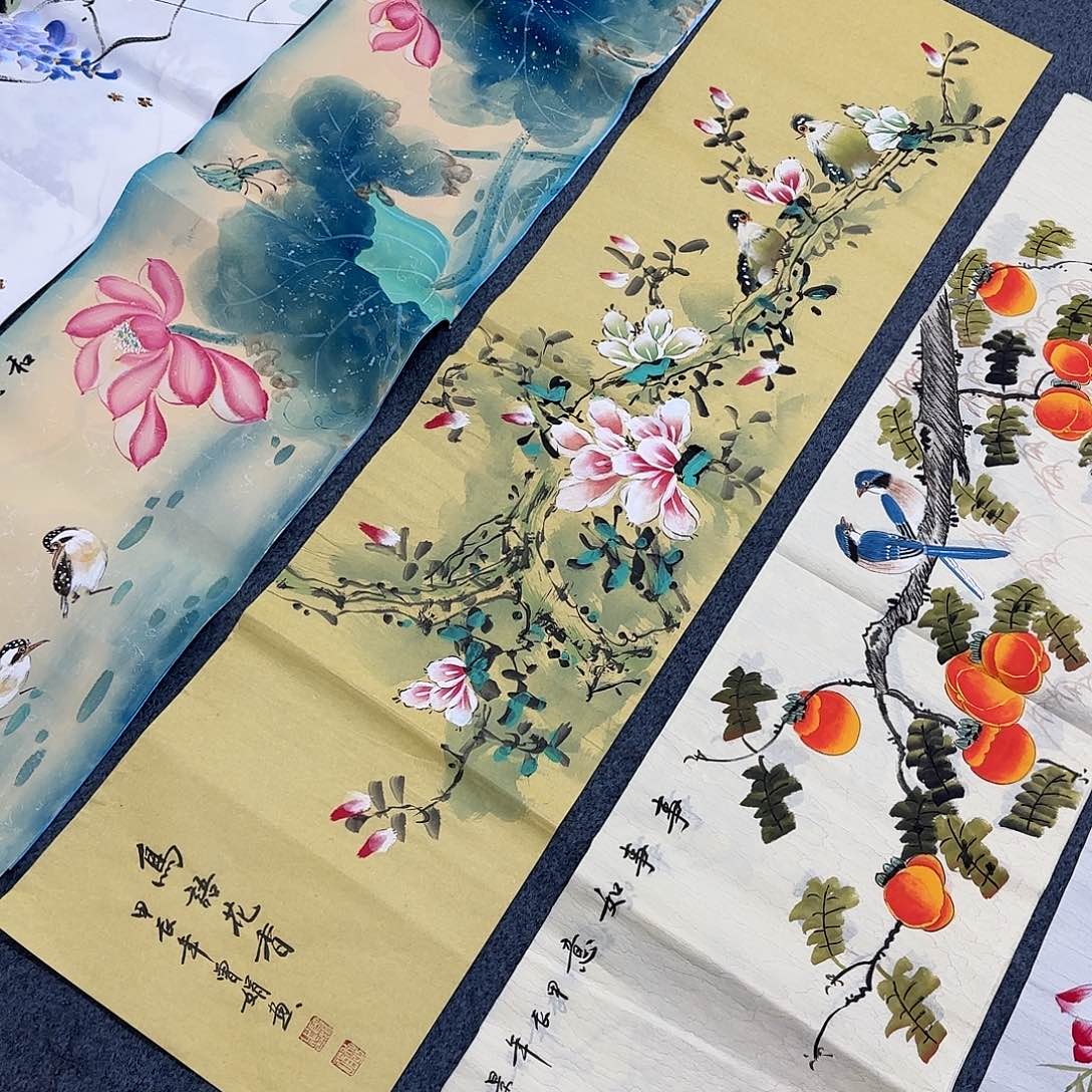 国画贝***壳尺寸35X140手绘作品 