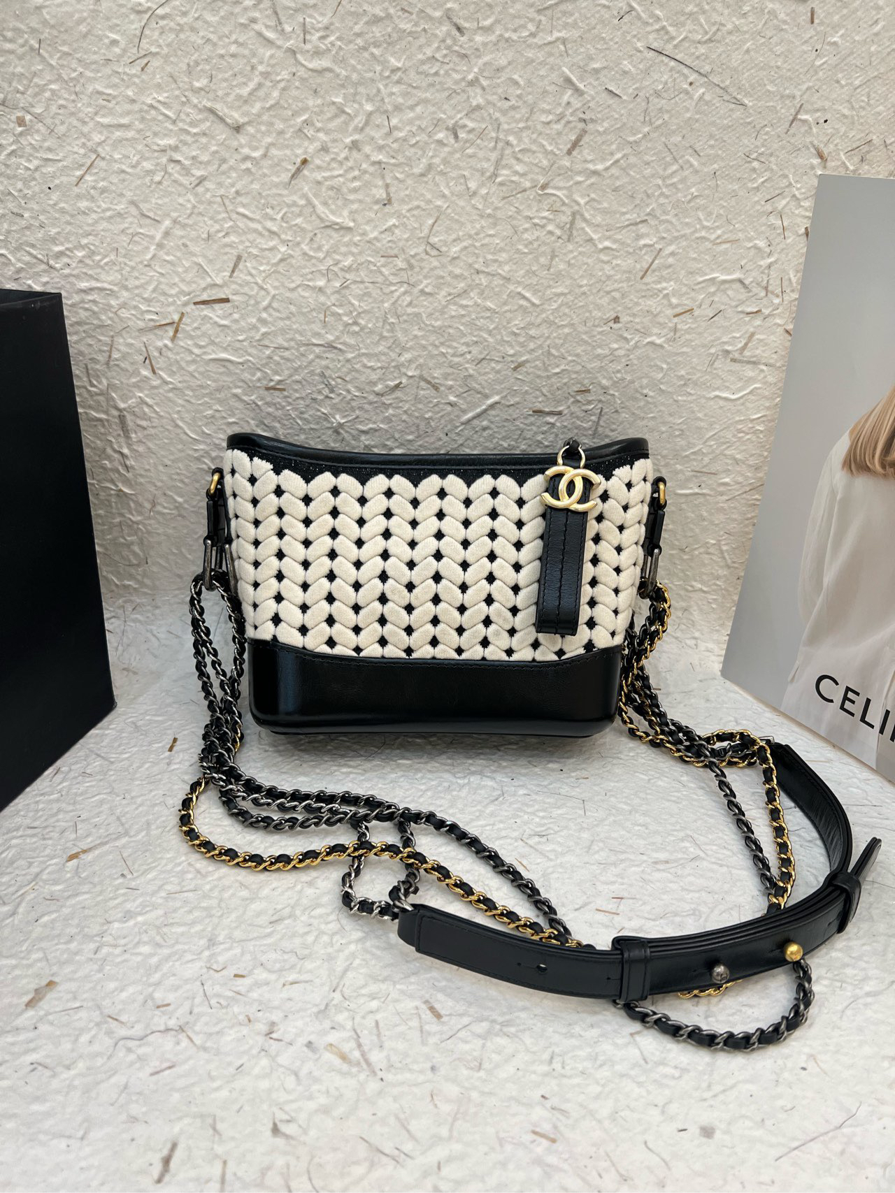 99新 Chanel/香奈儿 Chanel小号流浪包黑白毛呢 27开