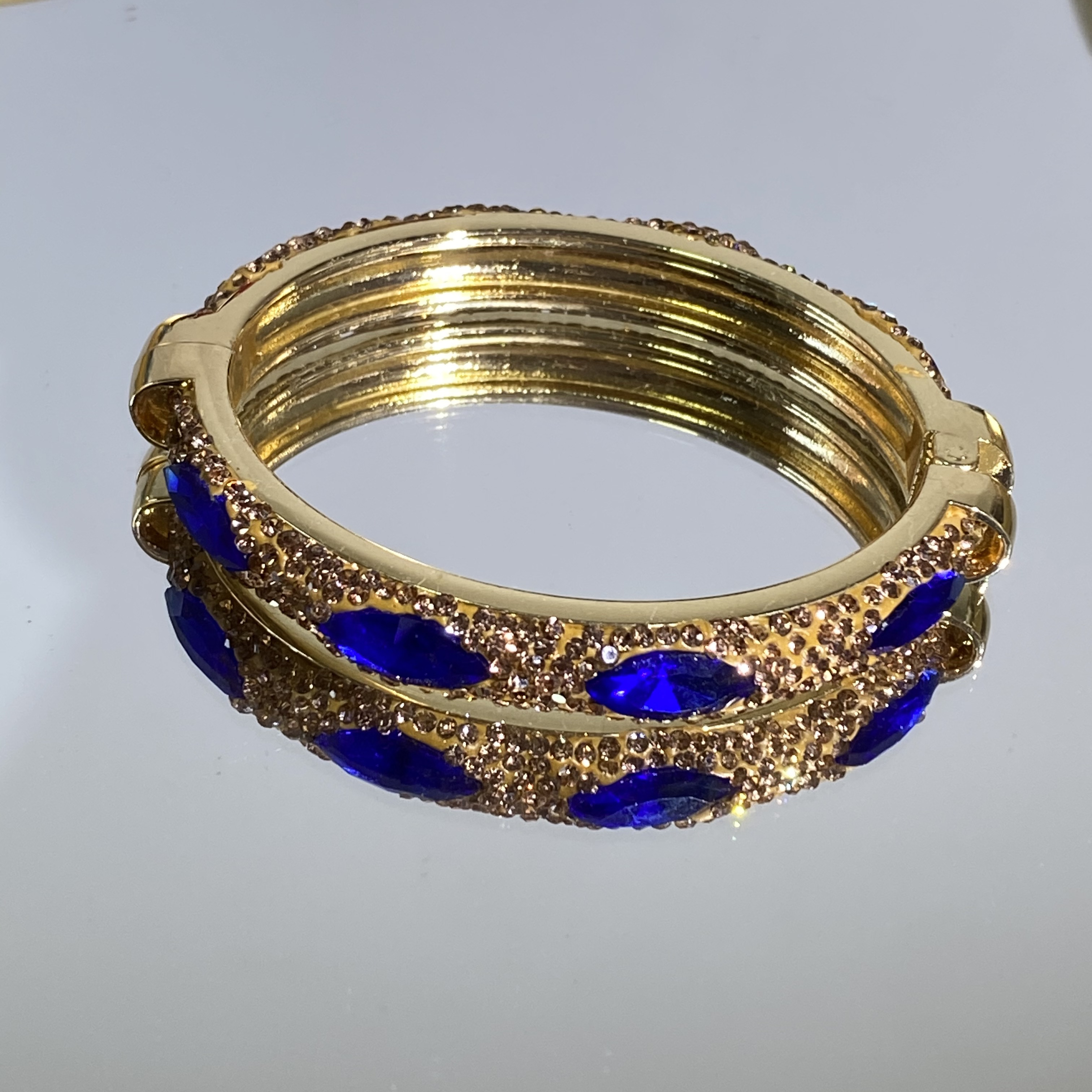 铜合金合成锆石手镯 TTSD 蓝色马眼多裸面时尚个性百搭手镯 2403