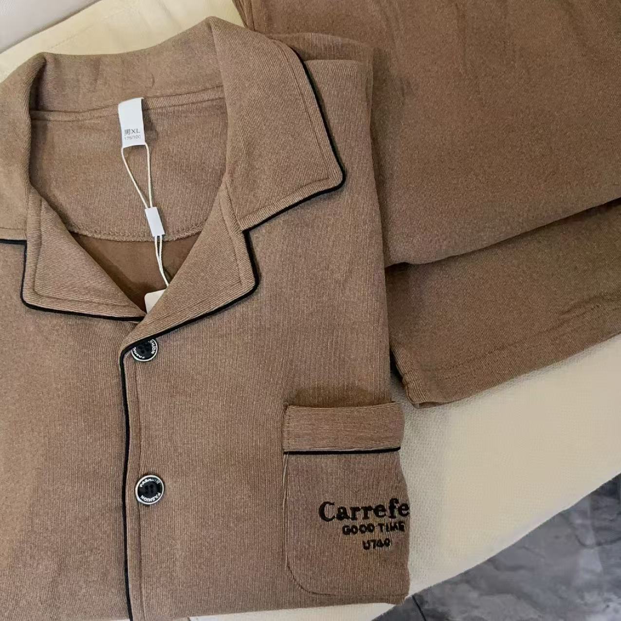 44-男士秋冬季咖棕色开衫家居服套装