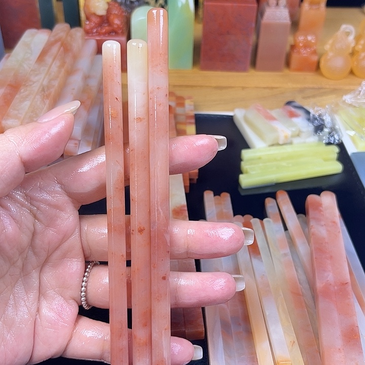 长***尹印石青田石老挝石圆签×3