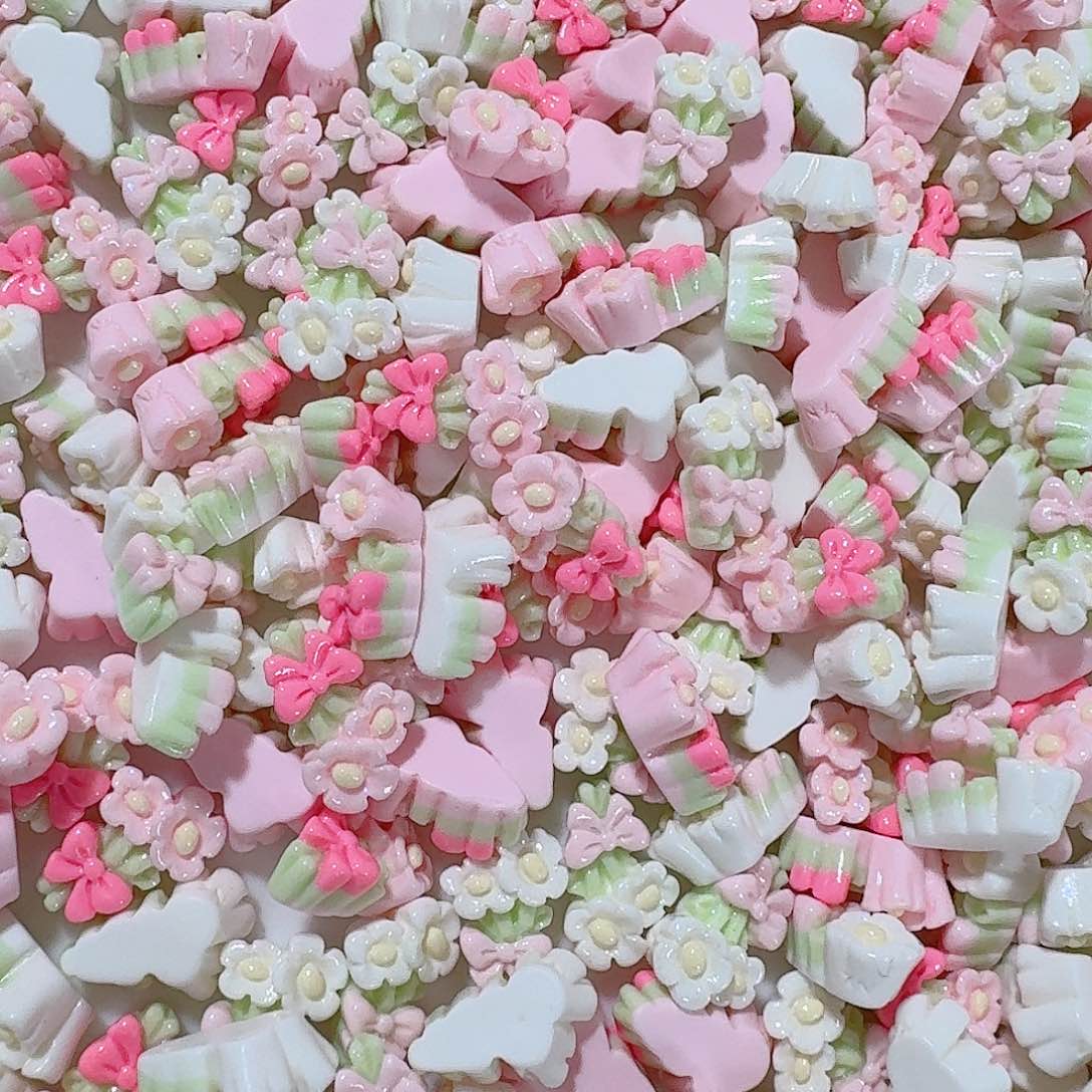 树脂想念（迷你）金粉两朵小花花100个（混）