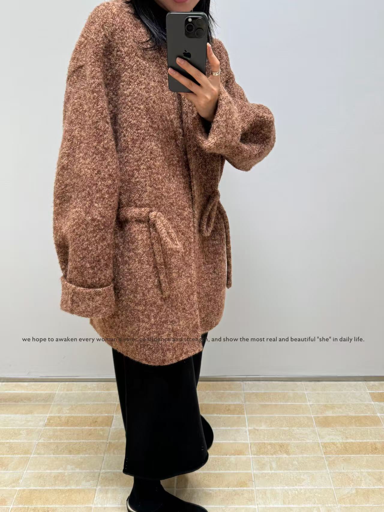 复古女士外套百搭设计师毛呢外套韩版女士中长款247812