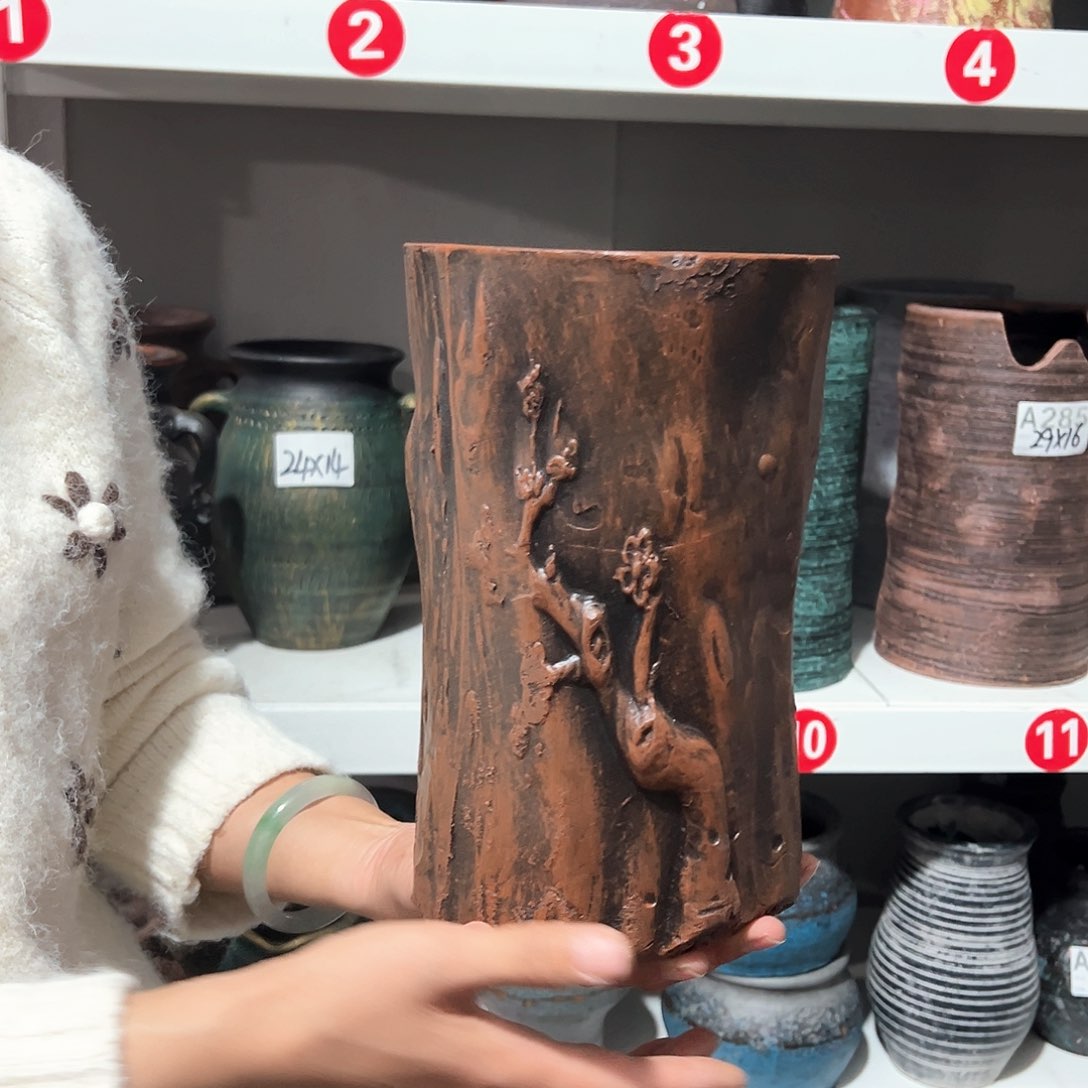 红陶红色树桩带孔发货