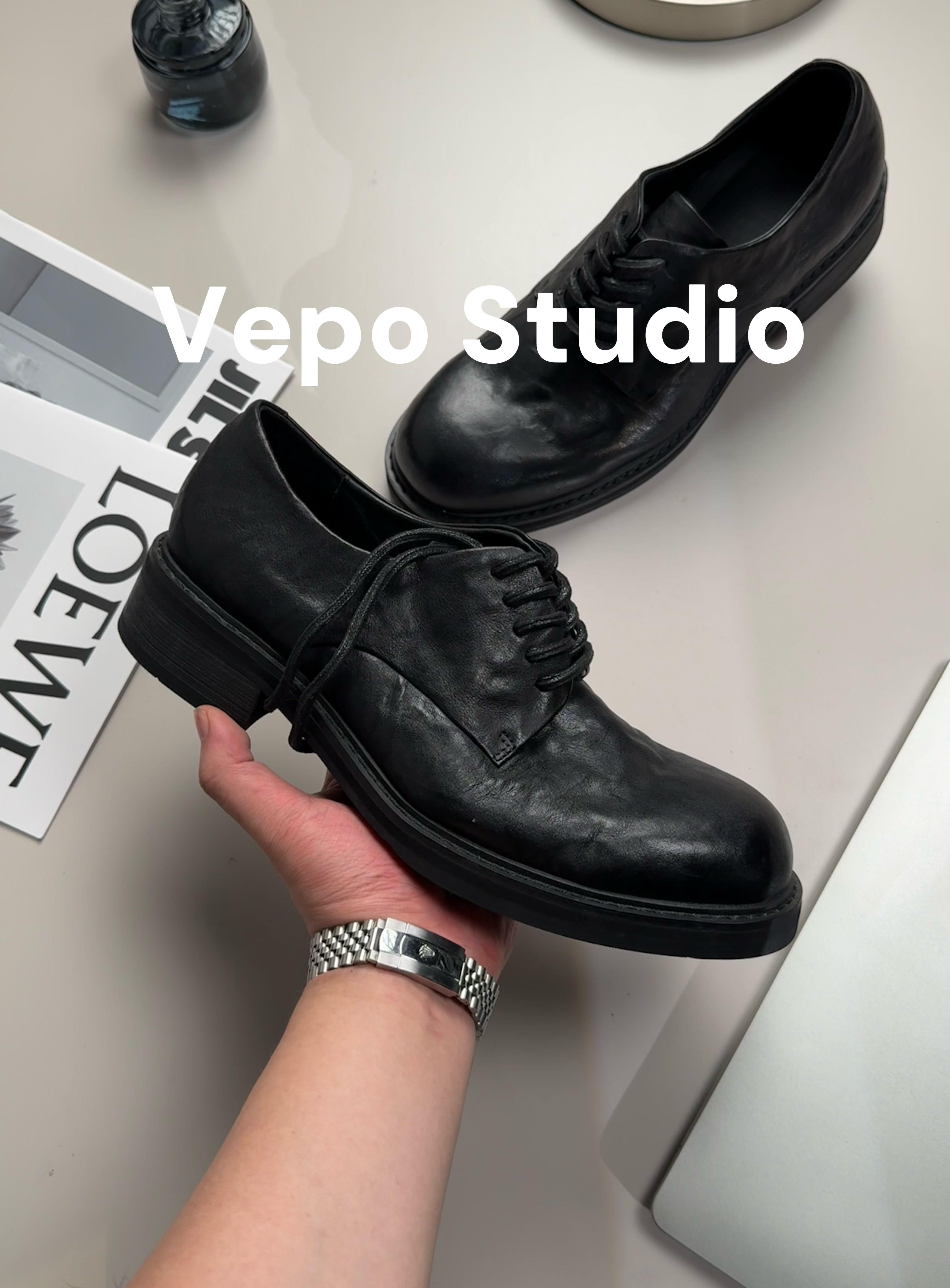 【半块陈皮专属】992手抓皮德比鞋复古做旧厚底增高系带时髦皮鞋