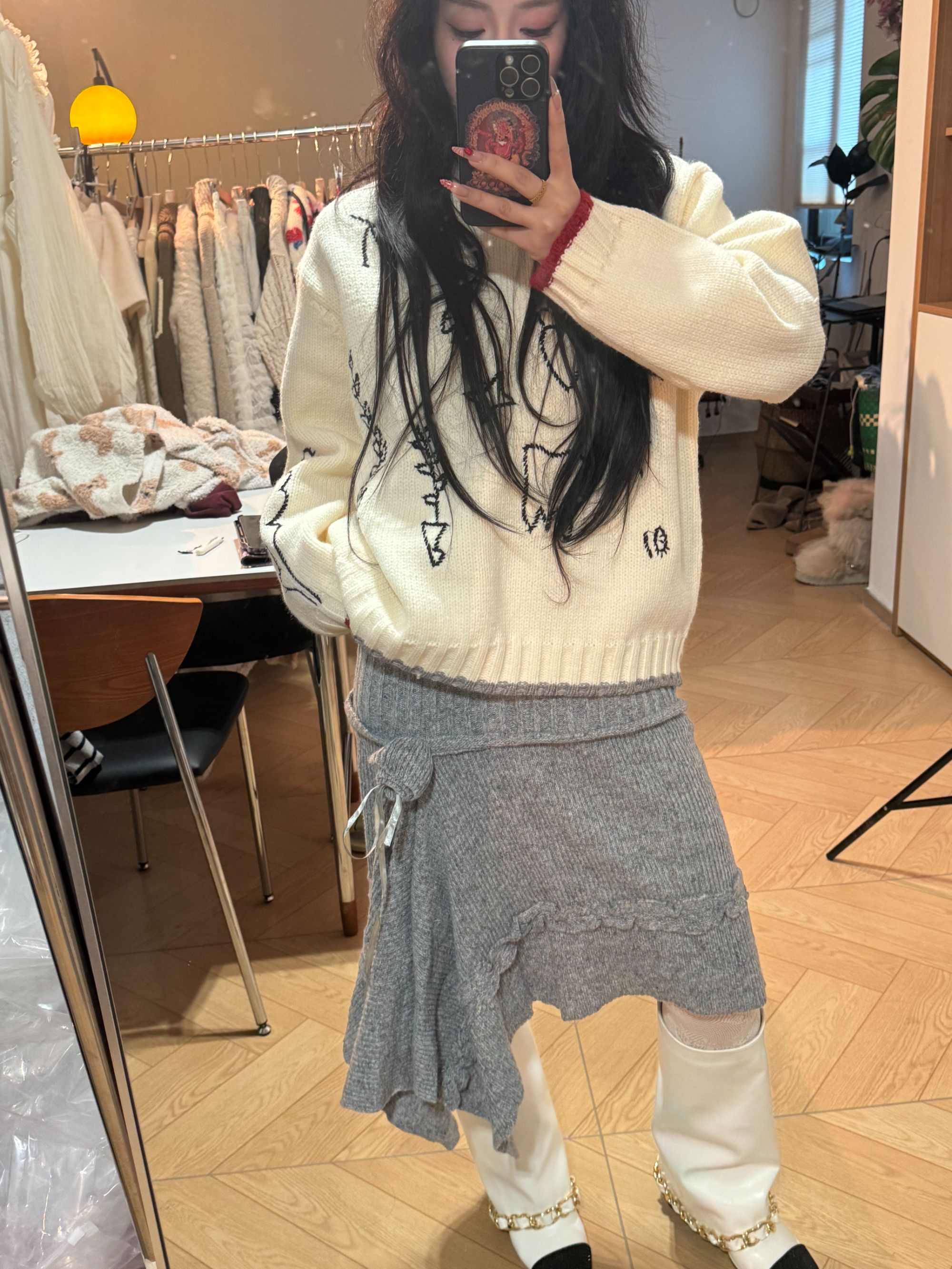 【梨零零同款】半身裙针织立体花花