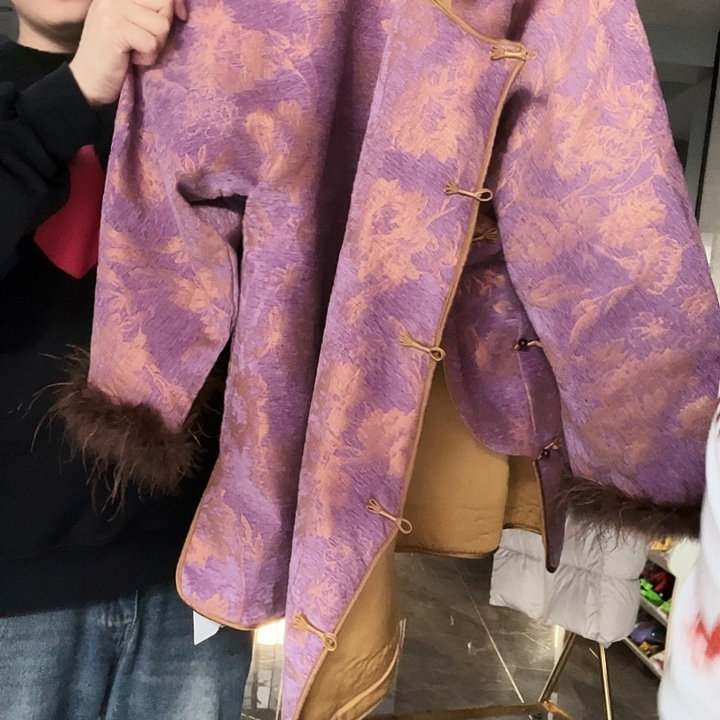 长袖紫色毛毛新中式