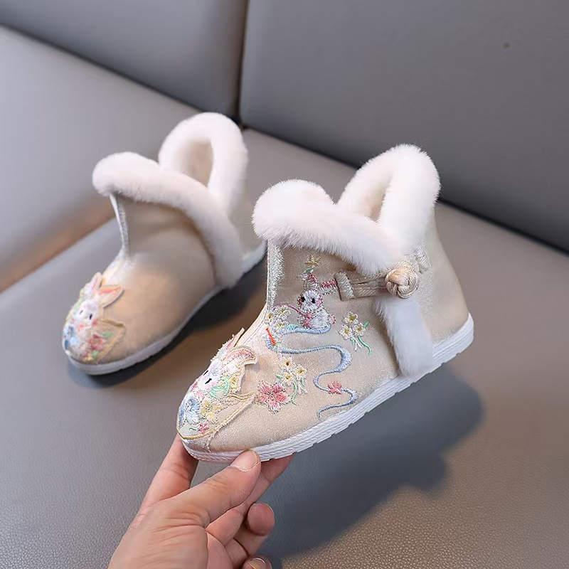 【小玉兔】鞋子  冬款汉服鞋子女童布鞋老北京手工小孩表演绣花鞋