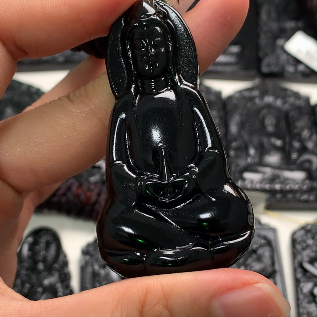 天然缅甸a货钢琴黑挂件