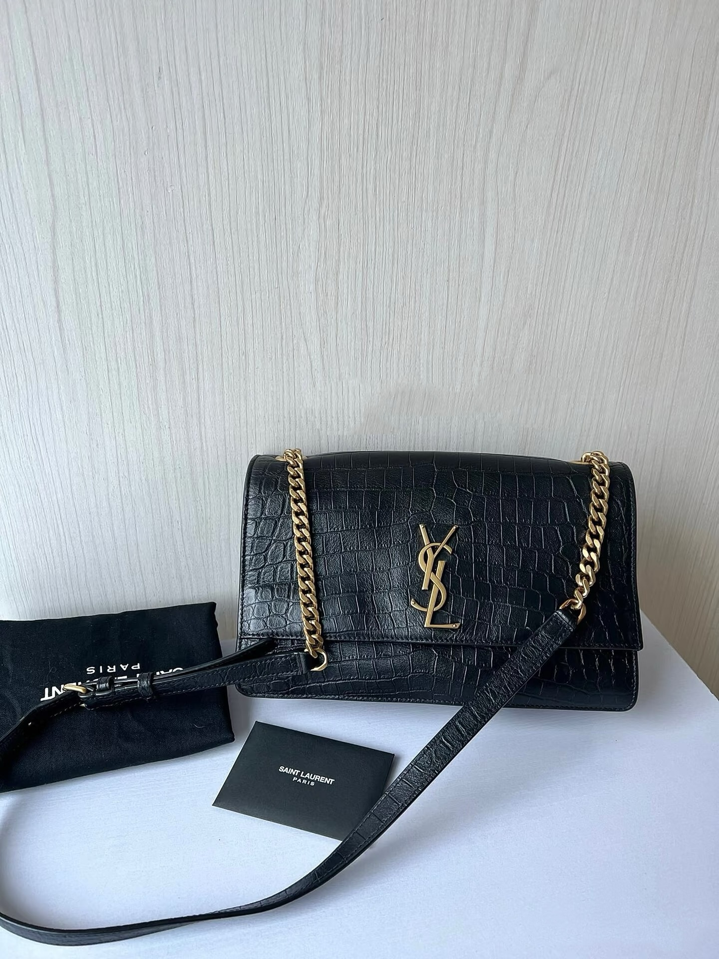 99新 YSL/圣罗兰 ysl 风琴中号黑金鳄压/公价无/甄选