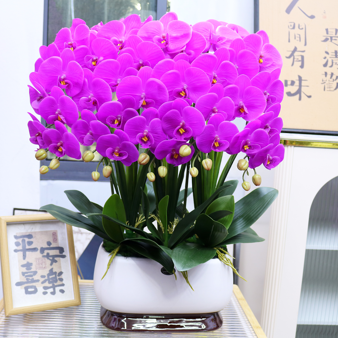 特大号仿真花保湿手感PU蝴蝶兰家居客厅茶几装饰花电视柜玄关假花