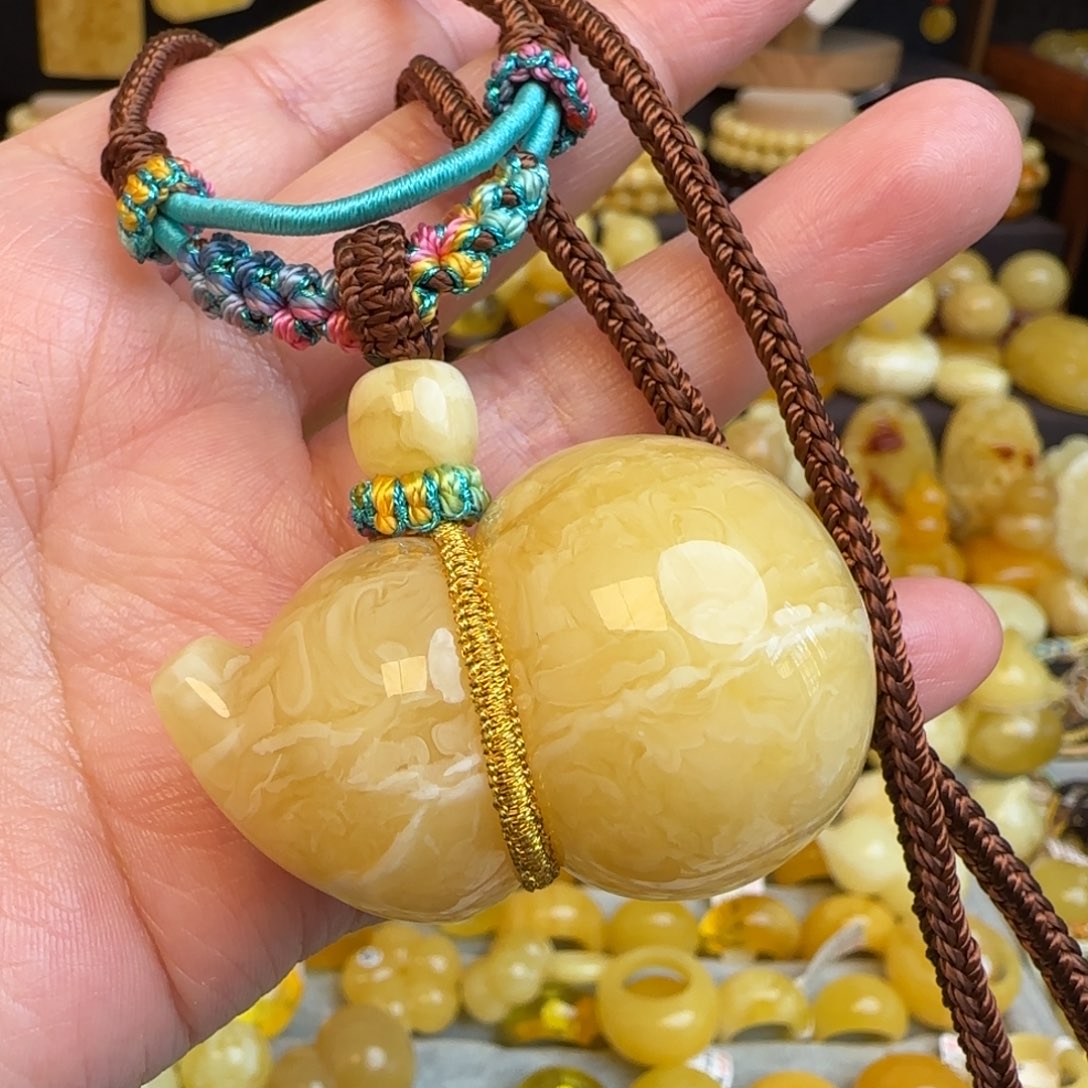 琥珀未镶嵌套链天然俄料浓蜡妖花蜜蜡葫芦
