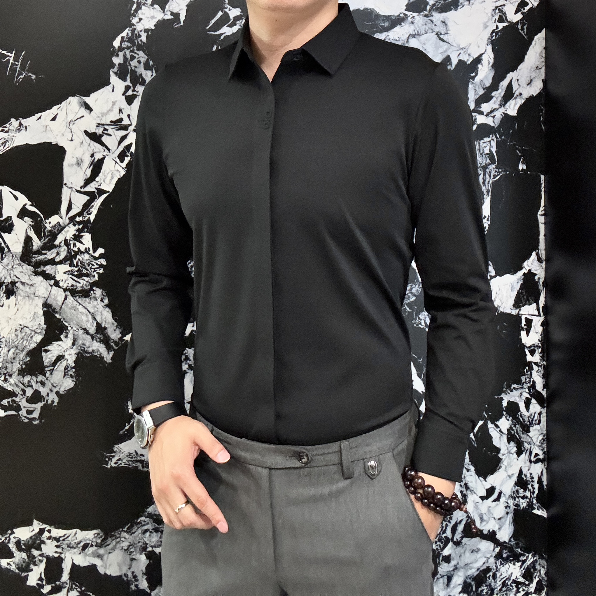 小雨男装｜25658秋冬新品男士绅装衬衣隐藏扣无痕抗皱修身衬衫H