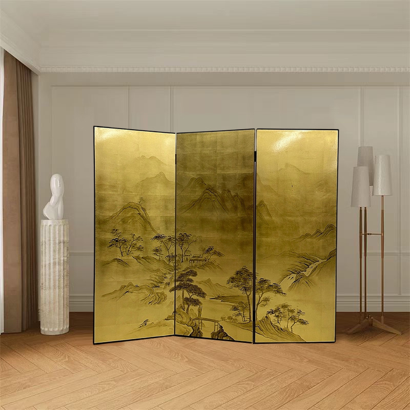 A61 双面金箔手绘山水落地屏风 120*50*3  