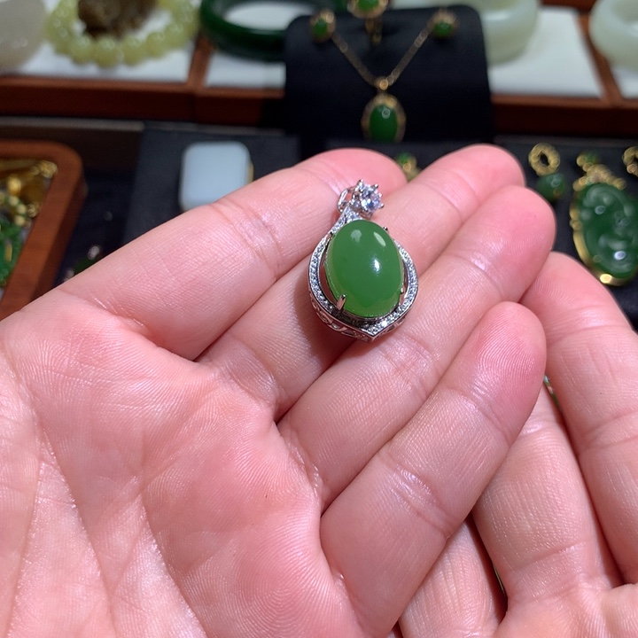 和田玉颈饰银S925镶嵌