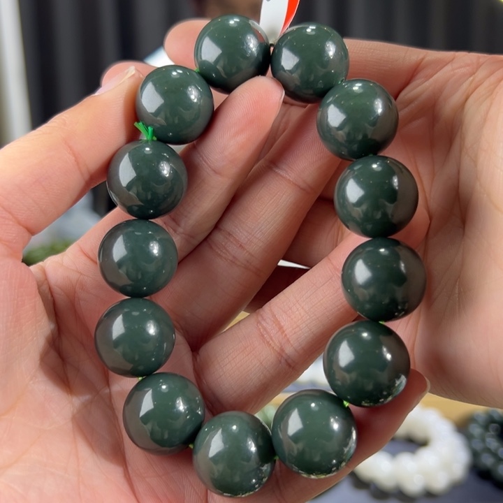 和田玉手串未镶嵌新疆且末蓝瓷蓝卡18圆珠