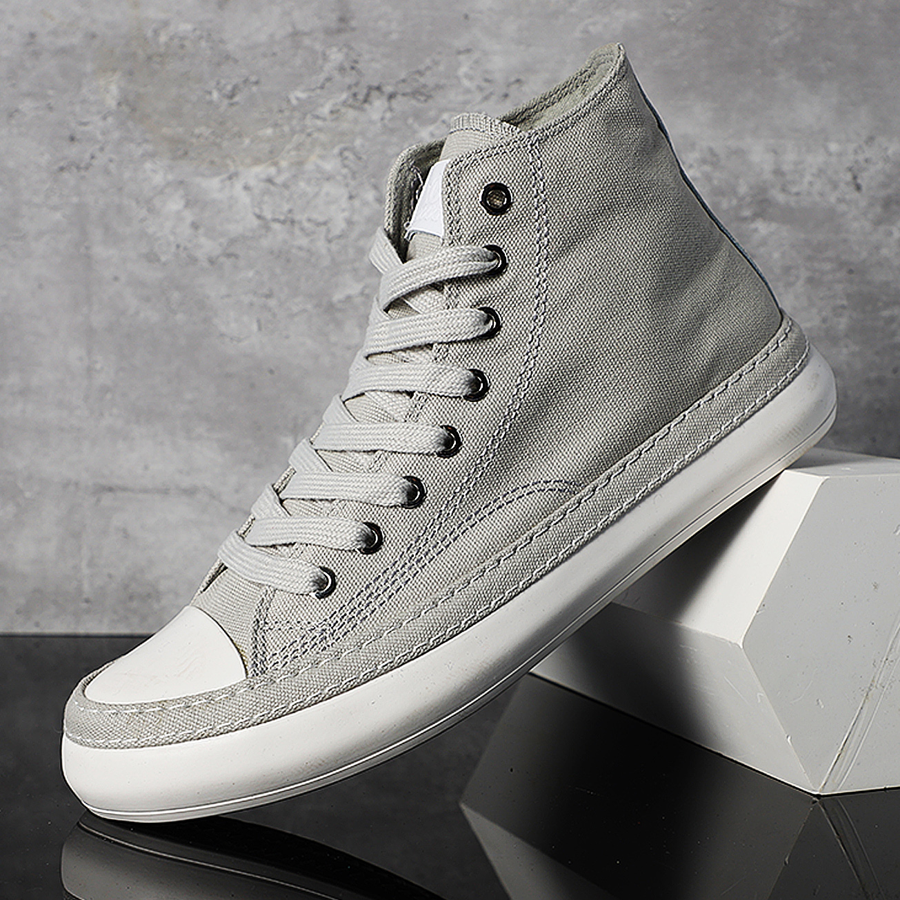 春秋季新款男士高帮帆布鞋透气休闲鞋子男款时尚韩版#22365