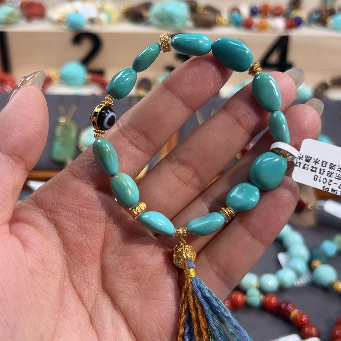 绿松石18K金镶嵌手串糖豆手串