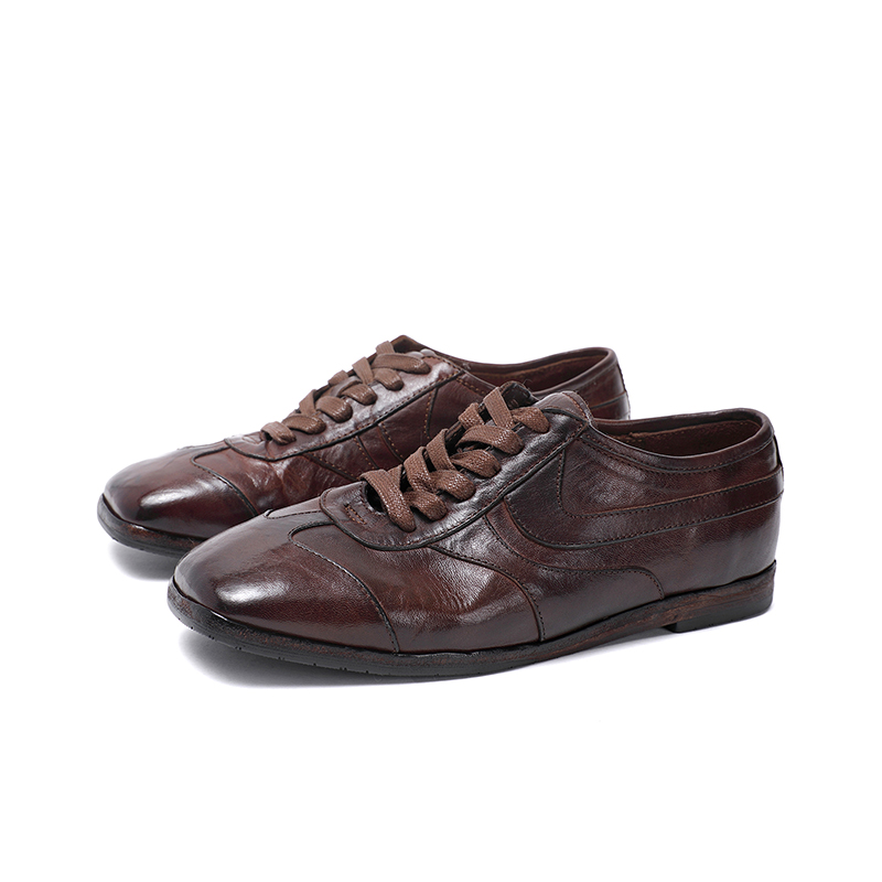 意大利手工真皮复古德迅鞋女款新款休闲单鞋时尚棕色经典商务