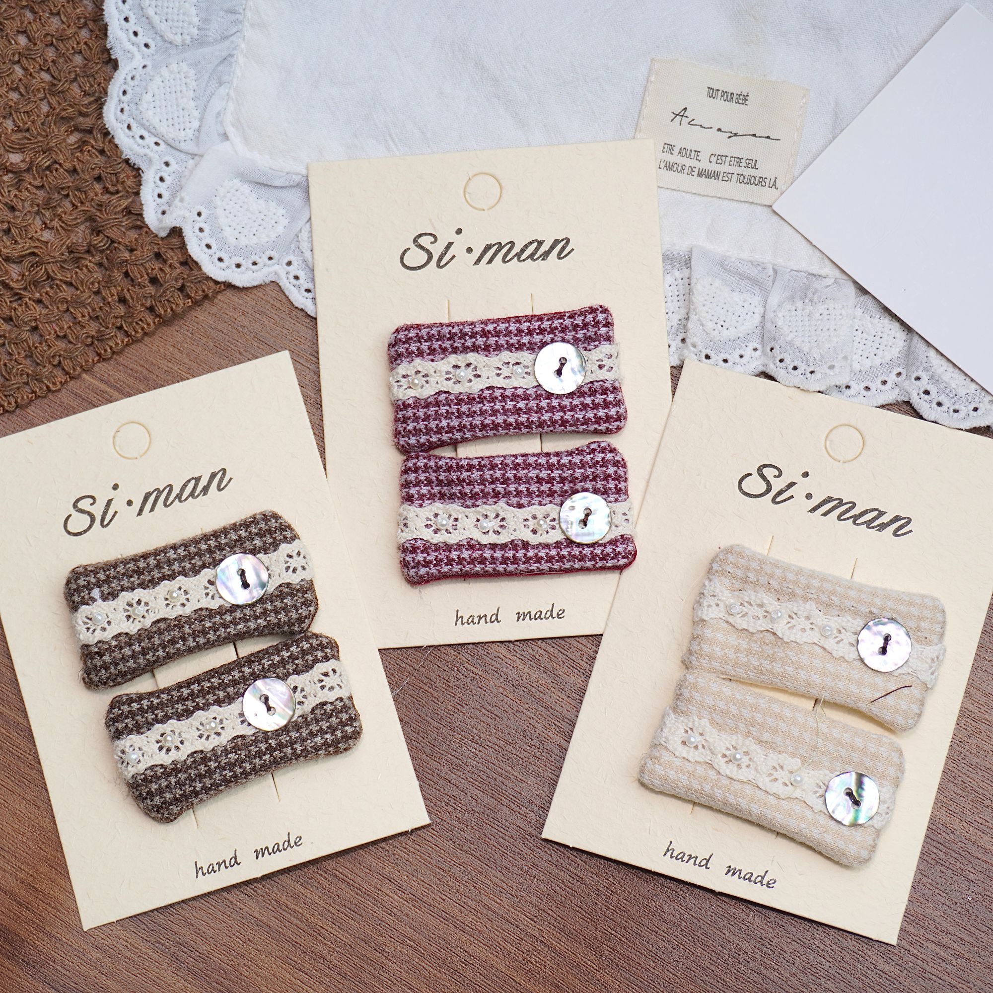 满9.9飞 韩版珍珠贝壳格纹方形BB夹儿童侧边刘海夹公主风手工发饰