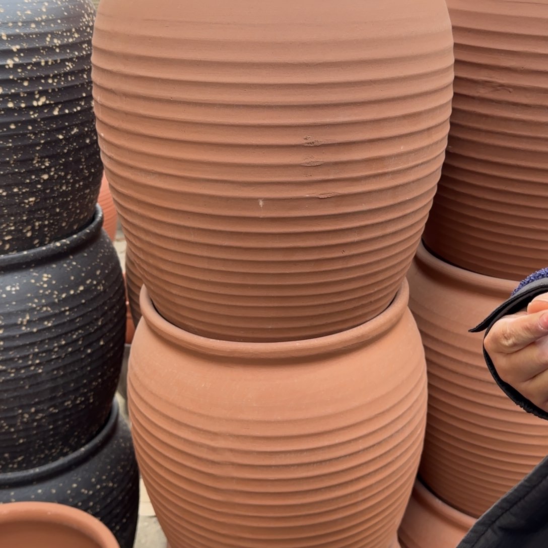 紫砂花盆口35高50宜兴土陶瑕疵粗糙口失圆