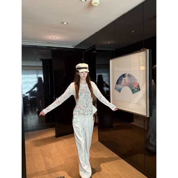 【Cikky定制】长袖法式女常规设计感针织圆领刺绣长袖