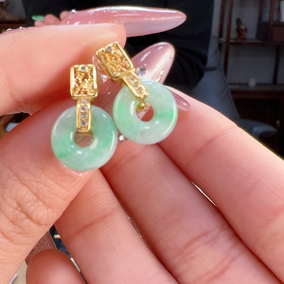 翡翠耳饰银S925镶嵌耳环63