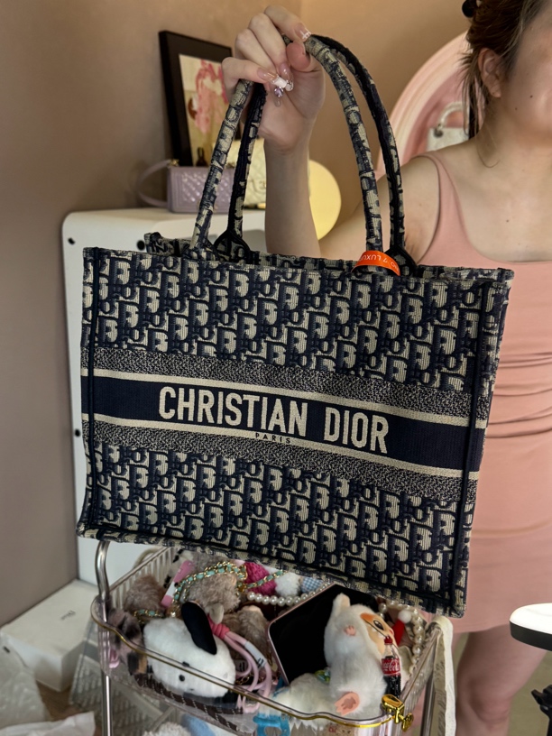 95新 DIOR/迪奥 95新dior蓝色中号托特