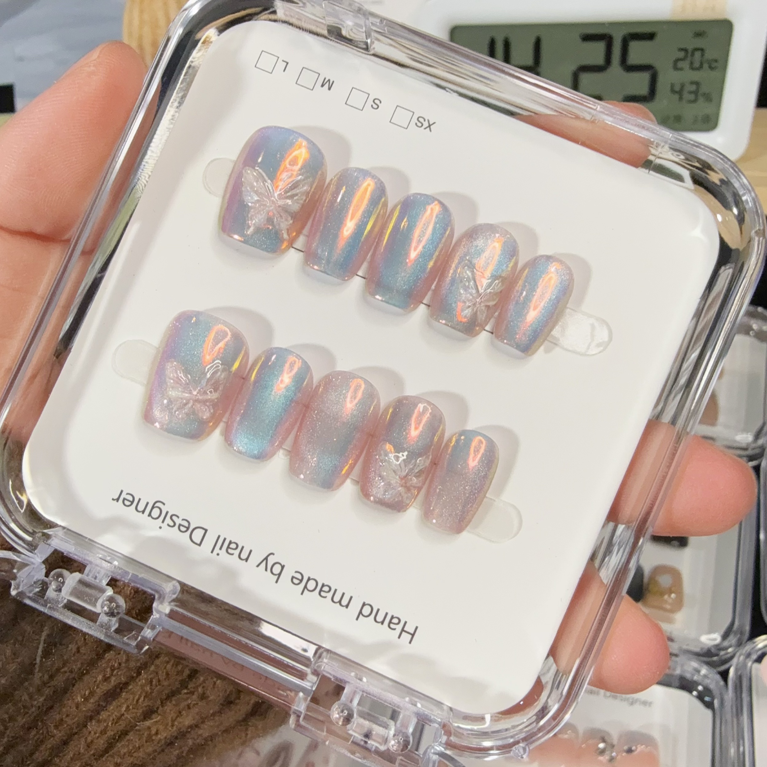 106【极光蝴蝶】极光水晶蝴蝶纯手工电镀光泽日常百搭手工穿戴甲