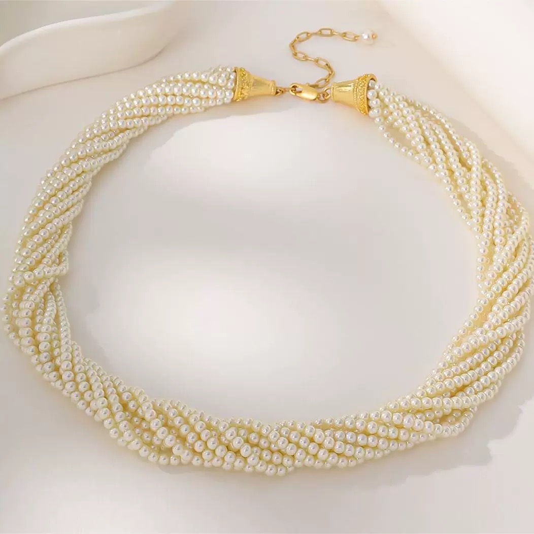 铜合金仿珍珠项链 7117 欧美夸张个性白色多层链