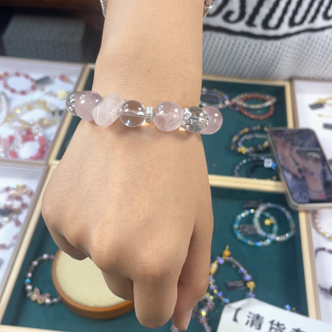 水晶手链银S925镀金镶嵌